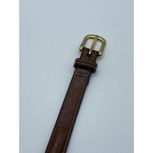 Tory Brown Genuine Leather Belt Women's Size 28 Skinny 3/4 wide 2375 USA Made - Picture 2 of 8
